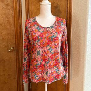 Natural Life Lily Long Sleeve Tee in Bright Pink/Red Floral, Size L